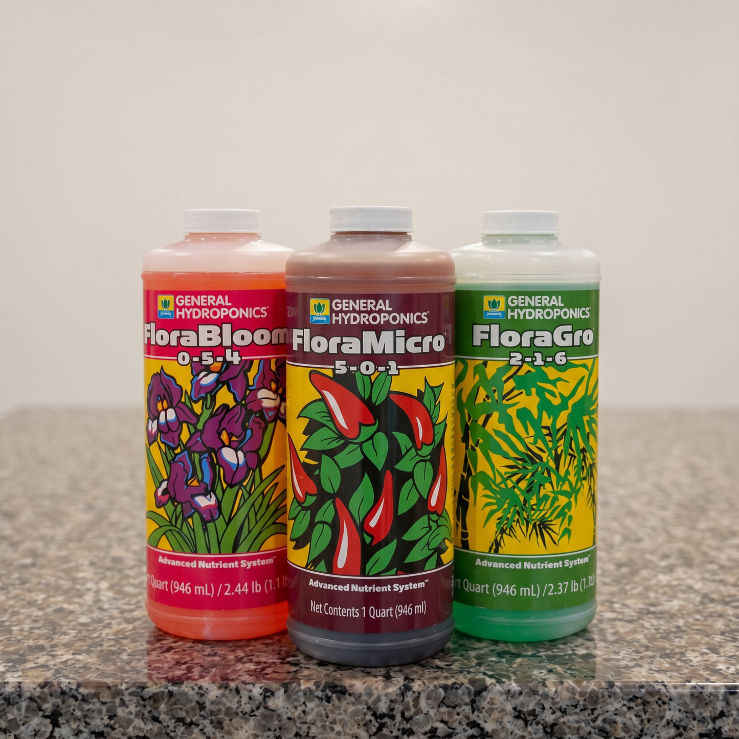 General Hydroponics Flora Series — 3-Part Nutrient System (Quart)